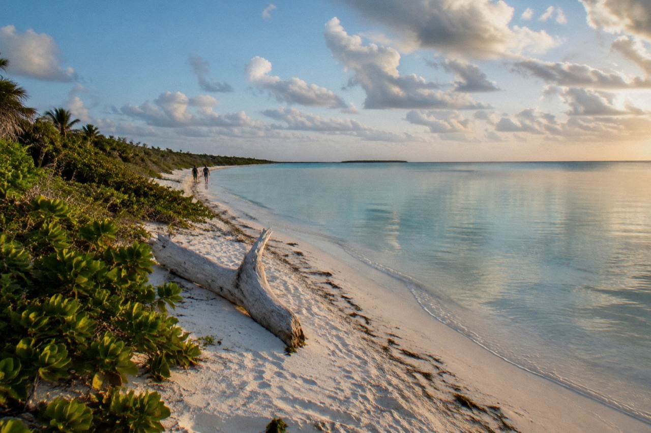 White sand beach and calm turquoise water at an uninhabited Caribbean island